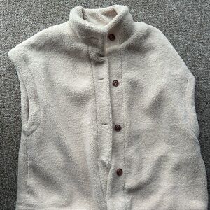 Cream Button-Up Sherpa Fleece Vest